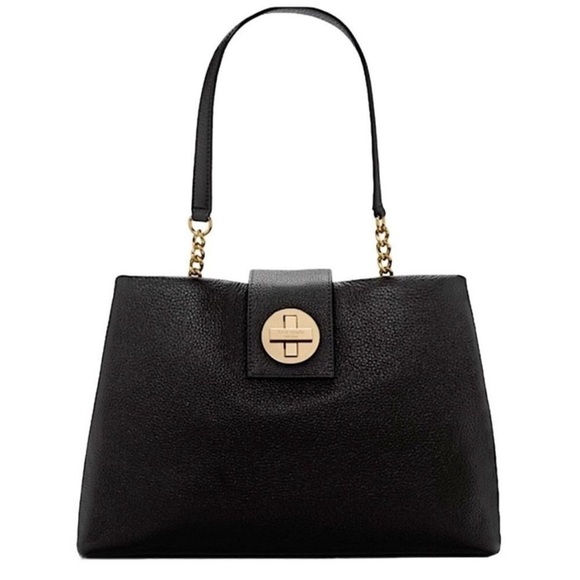 Kate Spade Black Pebble Leather Town Road Elena Shoulder Bag Purse Chain Strap - Picture 1 of 16